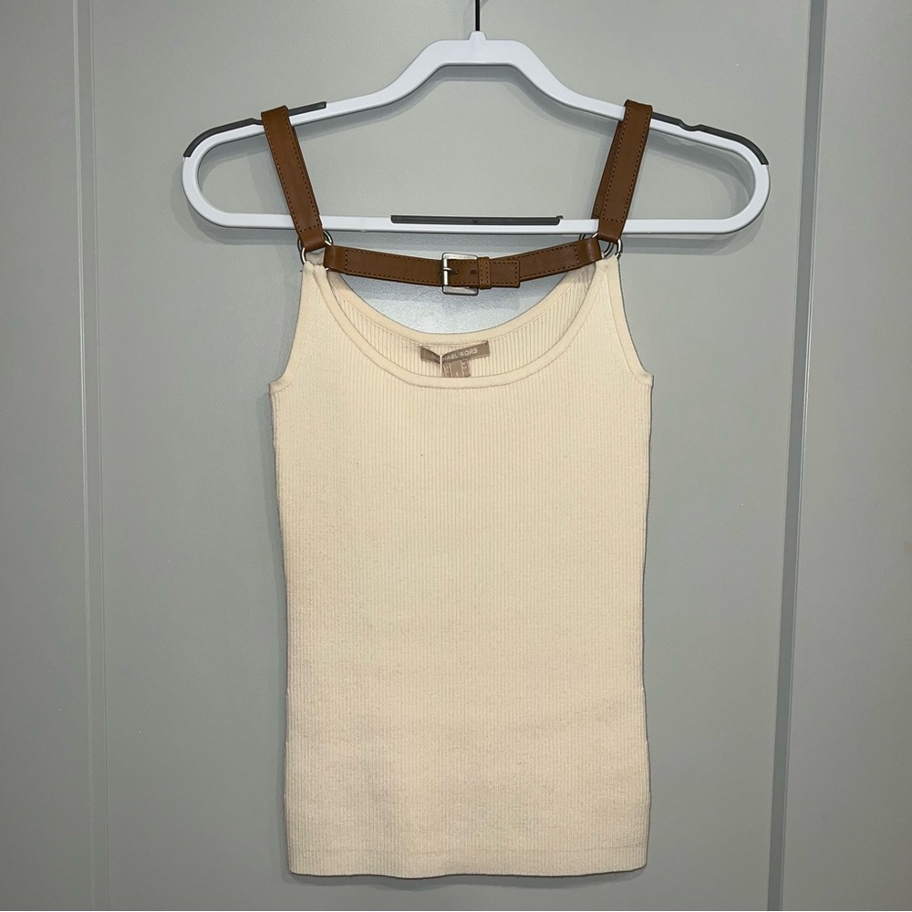 Michael Kors Cream Tank Top with Brown Straps Small NWT